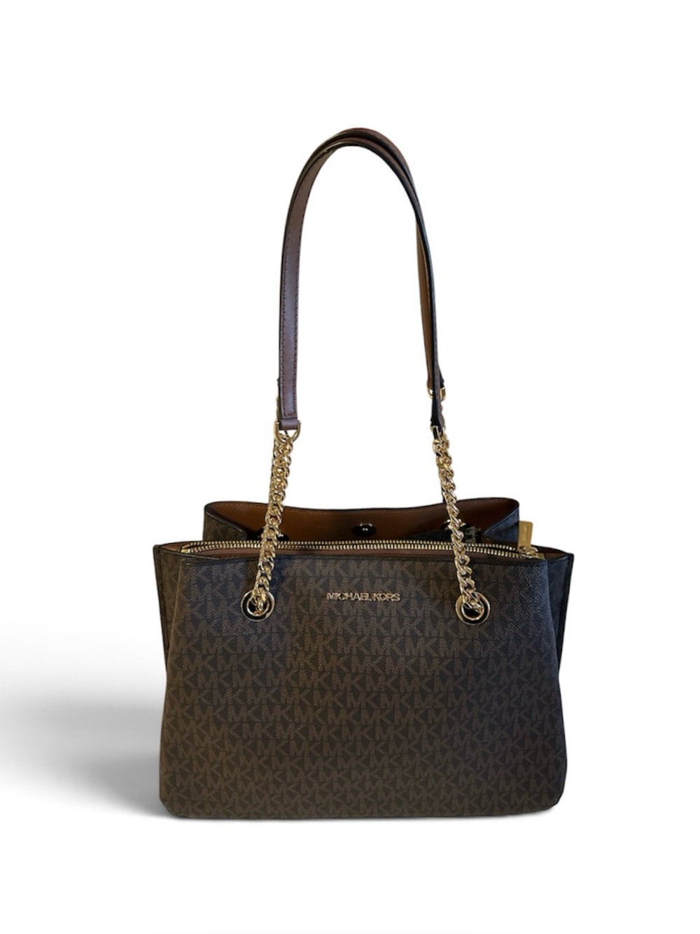 Michael Kors Teagen Large Logo Shoulder Bag Brown MK Monogram EUC purse handbag